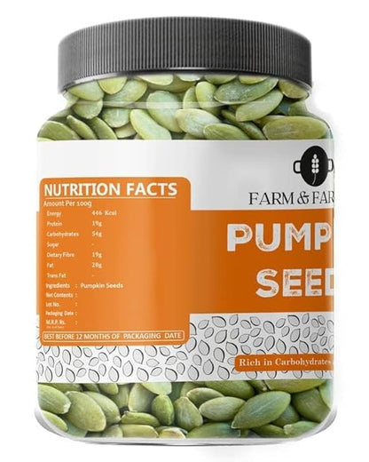 Farm & Farmers Raw Pumpkin Seeds 250Gm/500Gm - Unroasted Pumpkin Seed Rich in Protein and AAA Grade Pumpkin Seeds | Source of Iron & Zinc | High Protein Fiber Rich Superfood Snack