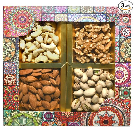 Combo of Dry Fruits Roli Chawal & Rakhi - Mix Nuts  Gifts with Kumkum ChawalAlmond Cashew Pista 100gm Each Walnut(50gm)