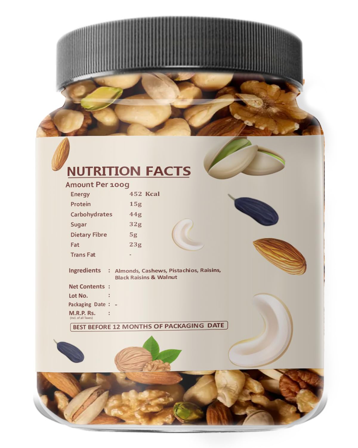 Farm & Farmers Mix Dry Fruits – Healthy Blend of Almonds, Cashews, Walnuts, Pistachios, Raisins & More – Rich in Nutrients, Perfect for Snacking & Gifting – 100% Natural, No Added Preservatives – 250g Jar