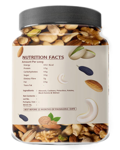 Farm & Farmers Mix Dry Fruits – Healthy Blend of Almonds, Cashews, Walnuts, Pistachios, Raisins & More – Rich in Nutrients, Perfect for Snacking & Gifting – 100% Natural, No Added Preservatives – 250g Jar