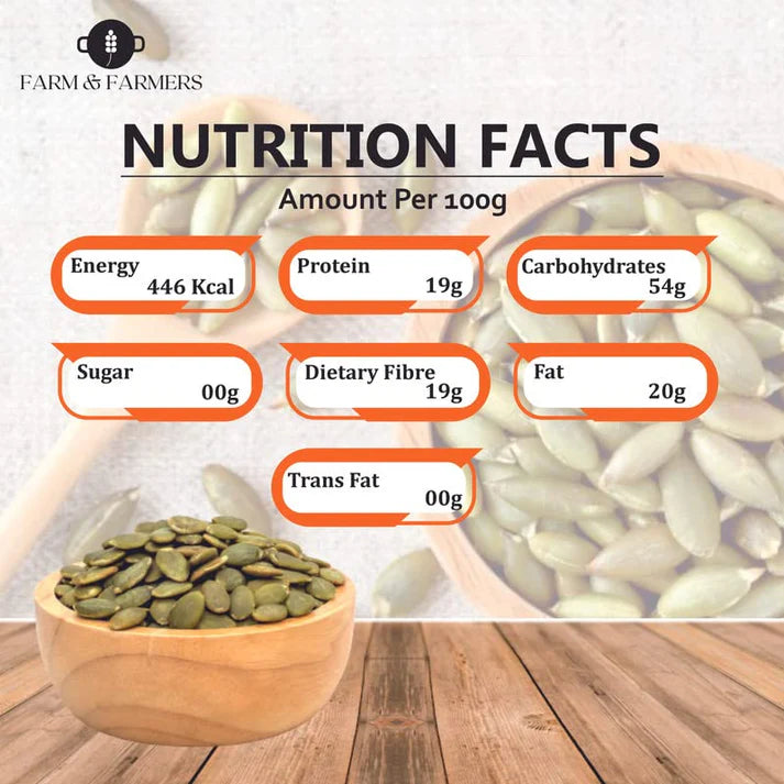 Farm & Farmers Raw Pumpkin Seeds 250Gm/500Gm - Unroasted Pumpkin Seed Rich in Protein and AAA Grade Pumpkin Seeds | Source of Iron & Zinc | High Protein Fiber Rich Superfood Snack